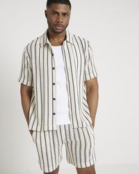 River Island - Ecru Regular Fit Crochet Stripe Shirt - Lyst