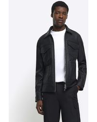 River Island - Black Regular Fit Faux Leather Western Jacket - Lyst
