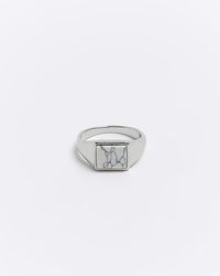 River Island - Silver Colour Marble Signet Ring - Lyst