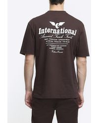 River Island - Brown Regular Fit Graphic T-shirt - Lyst