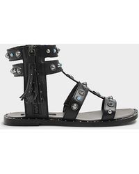 River Island - Black Leather Studded Gladiator Sandals - Lyst