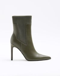 River Island - Green Knit Detail Heeled Ankle Boots - Lyst