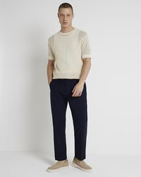 River Island - Navy Slim Fit Textured Smart Trousers - Lyst