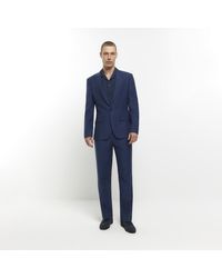 River Island - Blue Slim Fit Linen Blend Suit Pants - Lyst