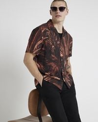 River Island - Palm Print Short Sleeve Shirt - Lyst