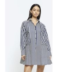 River Island - Blue Stripe Long Sleeve Mini Shirt Dress - Lyst