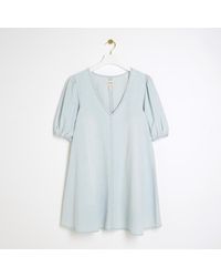 River Island - Blue Denim Puff Sleeve Smock Mini Dress - Lyst