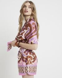 River Island - Purple Satin Abstract Elasticated Shorts - Lyst