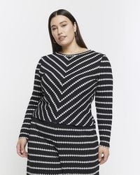 River Island - Plus Black Crochet Stripe Long Sleeve Top - Lyst