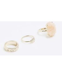 River Island - Stone Textured Rings Multipack - Lyst
