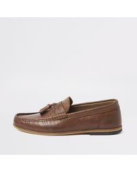 River Island - Leather Embossed Tassel Loafers - Lyst