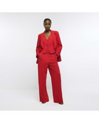 River Island - Red Pleated Wide Leg Trousers - Lyst
