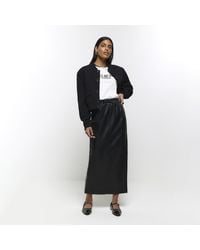 River Island - Black Faux Leather Elasticated Maxi Skirt - Lyst