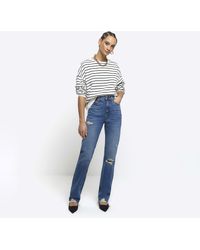 River Island - Blue Stove Pipe Straight Ripped Jeans - Lyst