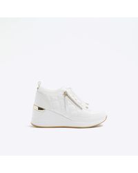 River Island - Wide Fit Quilted Zip Wedge Trainer - Lyst