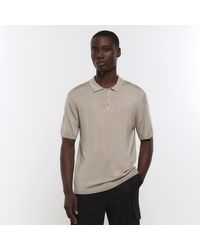River Island - Beige Slim Fit Knitted Polo - Lyst