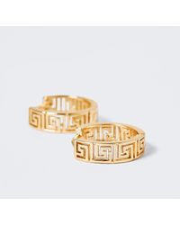 River Island Gold Colour Engraved Hoop Earrings - Yellow