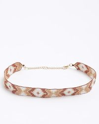 River Island - Pink Beaded Choker Necklace - Lyst