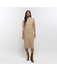 River Island - Brown Knitted Jumper Midi Dress - Lyst