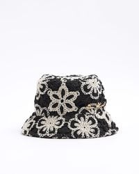 River Island - Black Crochet Floral Bucket Hat - Lyst