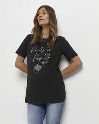 River Island - Black Graphic Maternity T-shirt - Lyst