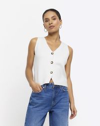 River Island - Knitted Button Up Waistcoat - Lyst