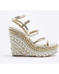 River Island - Gold Strappy Wedge Sandals - Lyst