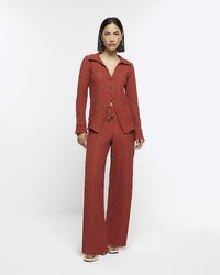 River Island - Rust Textured Wide Leg Trousers - Lyst