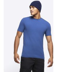 River Island - Blue Muscle Fit T-shirt - Lyst