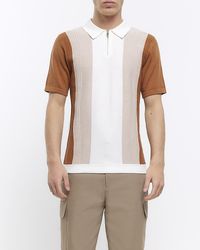 River Island - Ecru Knitted Colour Block Polo Shirt - Lyst