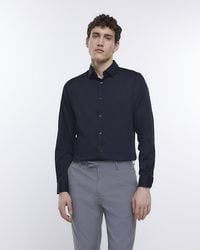 River Island - Black Slim Fit Sateen Long Sleeve Shirt - Lyst