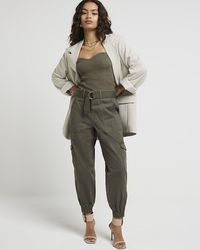 River Island - Belted Utility Cargo Trousers - Lyst