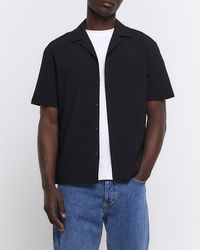 River Island - Black Regular Fit Seersucker Revere Shirt - Lyst