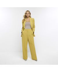 River Island - Yellow Pleated Wide Leg Trousers - Lyst
