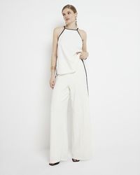 River Island - Cream Taped Wide Leg Trousers - Lyst