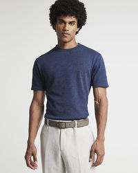 River Island - Navy Slim Fit Textured Fabric T-shirt - Lyst