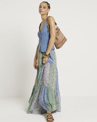 River Island - Blue Patchwork Floral Maxi Skirt - Lyst
