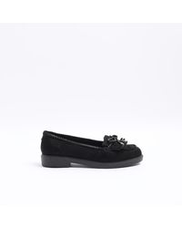 River Island - Black Plaited Bow Chunky Loafers - Lyst