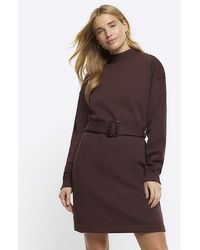 River Island - Belted Sweatshirt Mini Dress - Lyst