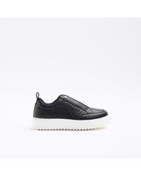 River Island - Black Wide Fit Embossed Trainers - Lyst