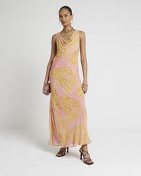 River Island - Pink Floral Cowl Neck Slip Maxi Dress - Lyst