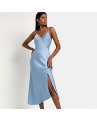 River Island Blue Asymmetric Midi Slip Dress