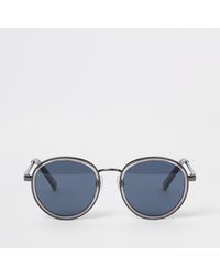 River Island - Blue Lens Round Sunglasses - Lyst