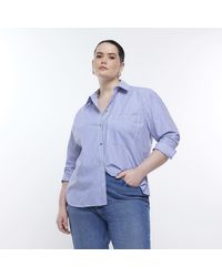River Island - Plus Blue Stripe Long Sleeve Shirt - Lyst
