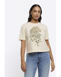 River Island - Leopard Print Oversized Crop T-shirt - Lyst
