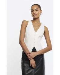 River Island - White Button Front Waistcoat - Lyst