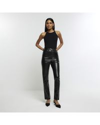 River Island - High Waisted Slim Straight Coated Jeans - Lyst
