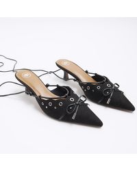 River Island - Black Eyelets Lace Up Heeled Court Shoes - Lyst