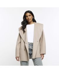 River Island - Brown Wool Blend Double Breasted Coat - Lyst