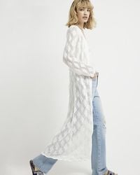 River Island - White Crochet Maxi Cardigan - Lyst